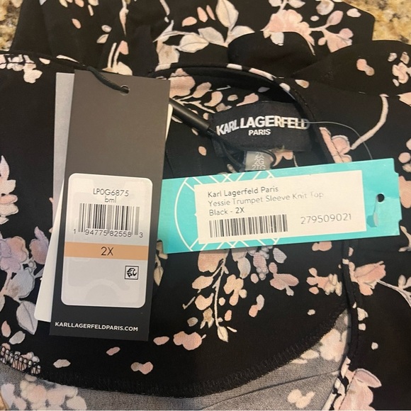 KARL LAGERFELD PARIS YESSIE TRUMPET SLEEVE KNIT TOP, BLACK - 2X - Picture 5 of 5